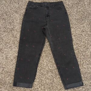 Tinseltown black dainty rose floral print high rise straight leg jeans